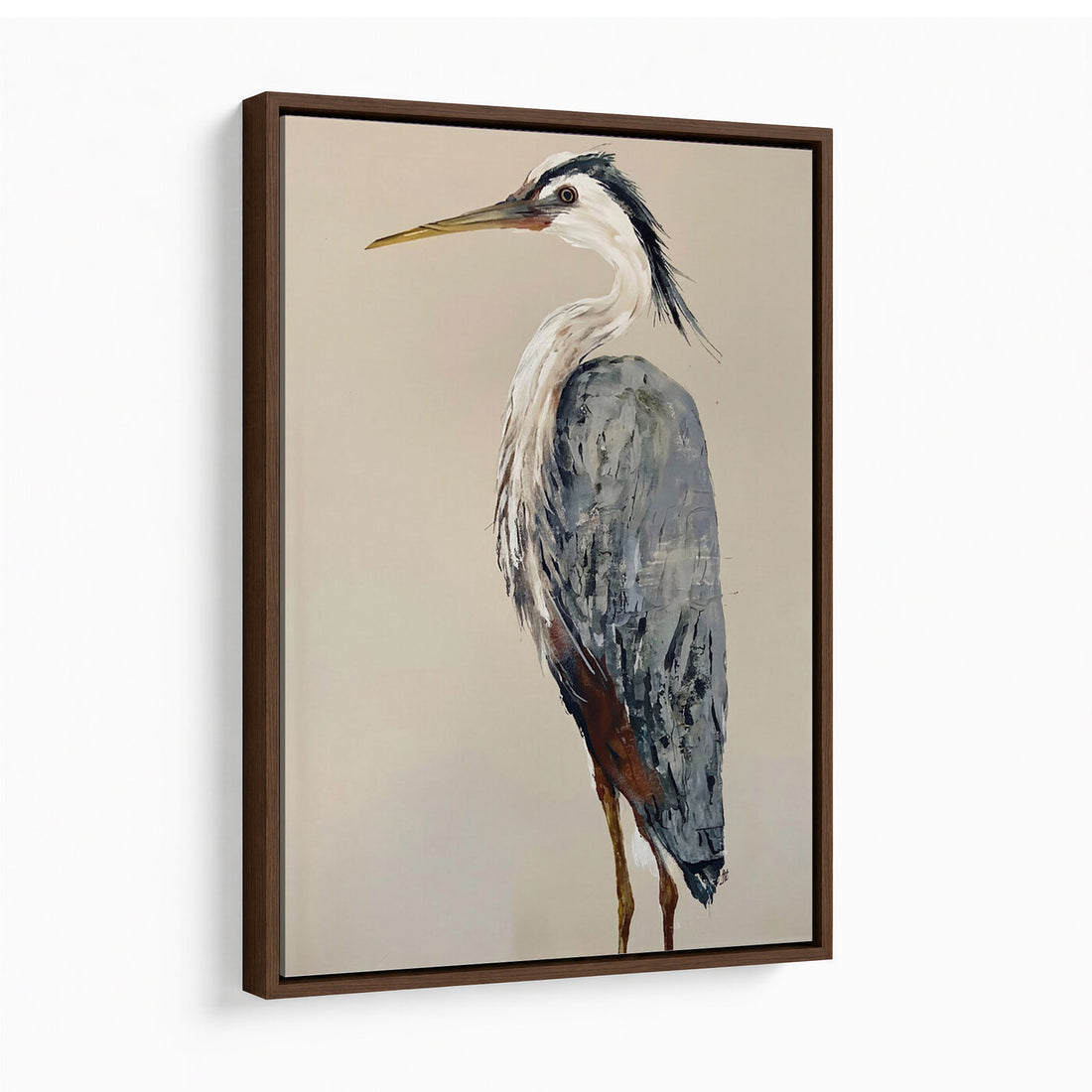 Great Blue Heron Canvas Wall Art Coastal Bird Oil Painting Print