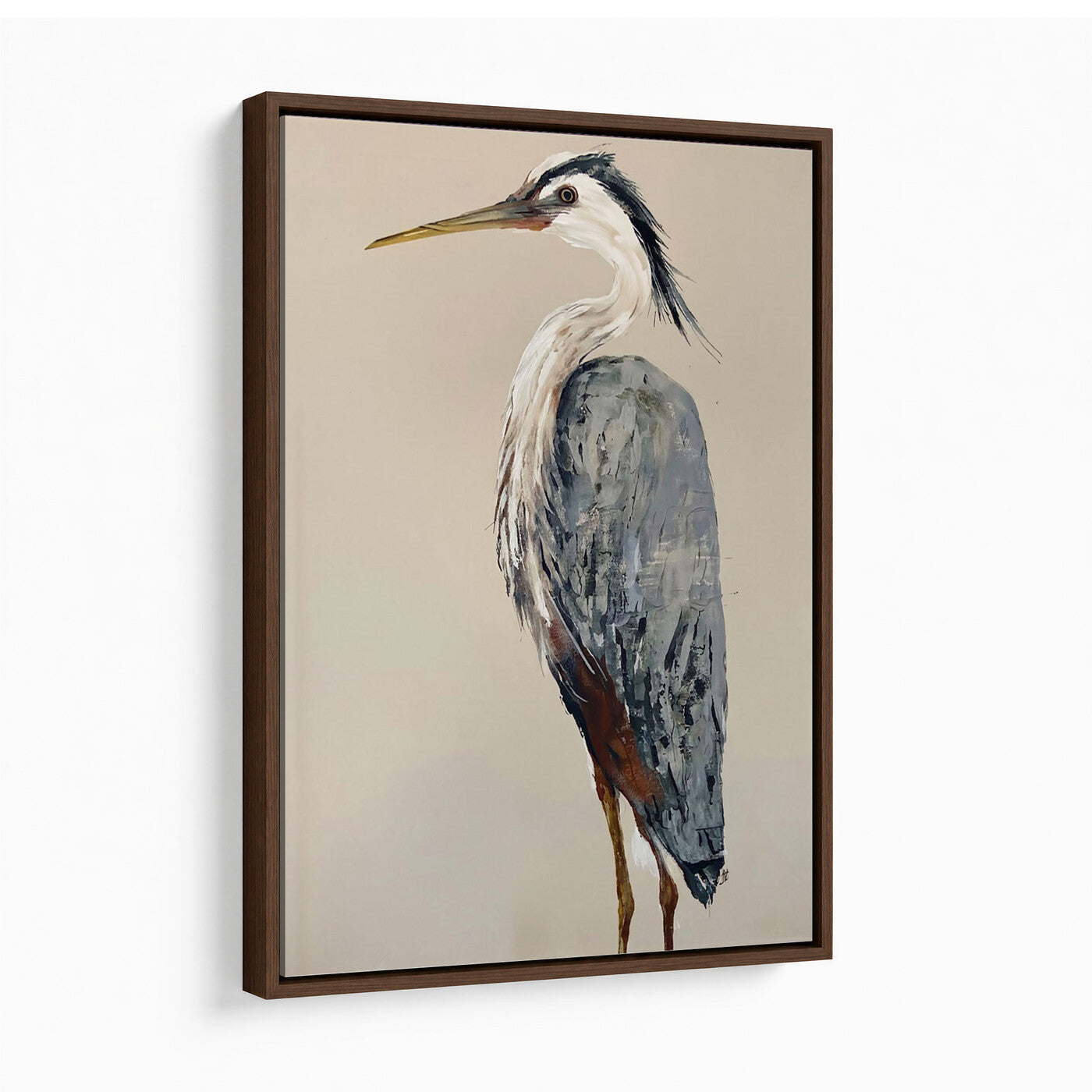 80349996-MGV-TP-24X36 - Great Blue Heron Canvas Wall Art - Coastal Bird Oil Painting Print for Home Wall Decor