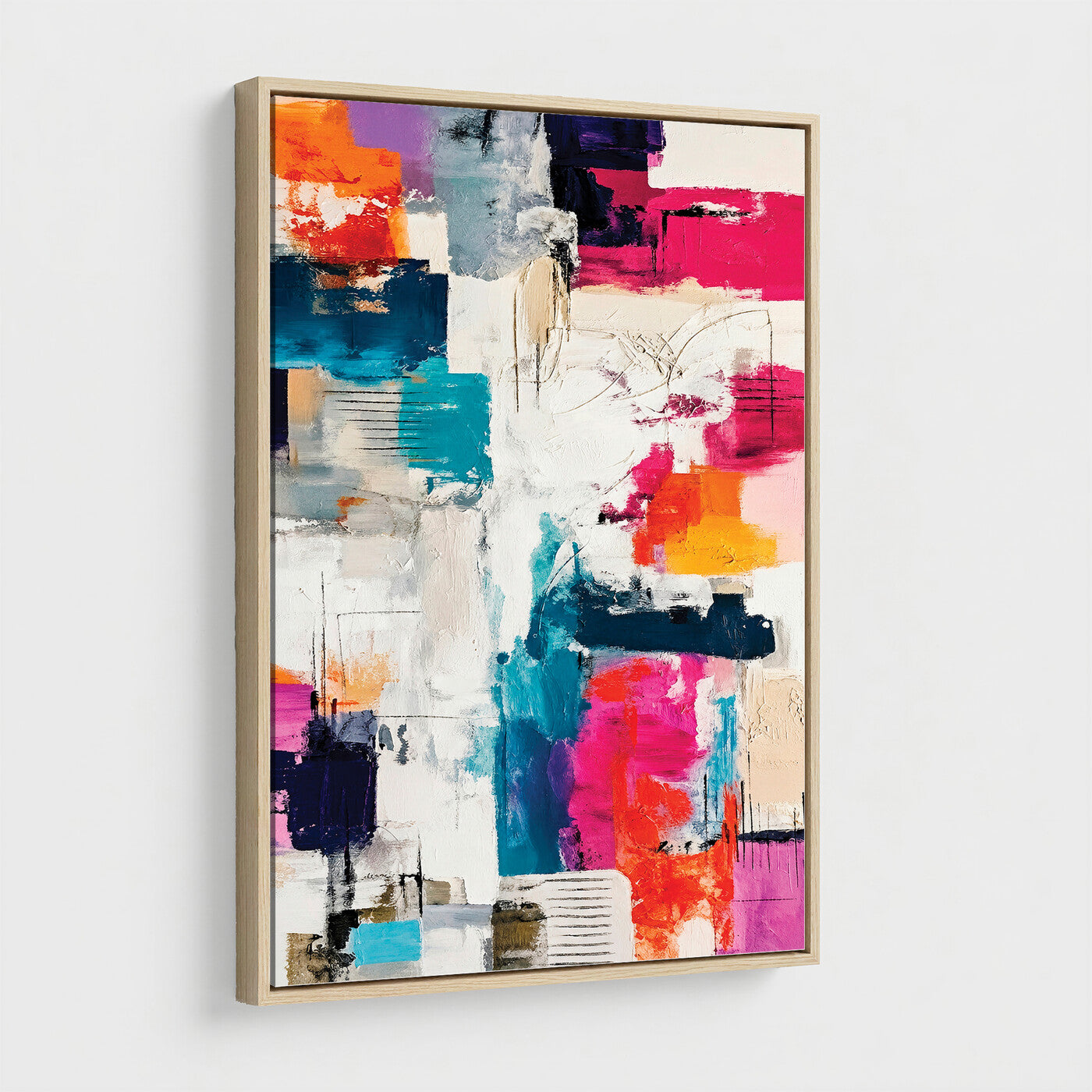 83175929-MGV-CV-24X36 - Blue Teal Abstract Canvas Wall Art Print - Modern Textured Painting Print, Navy Orange White Contemporary Art, Neutral Living Room Decor, Office Art