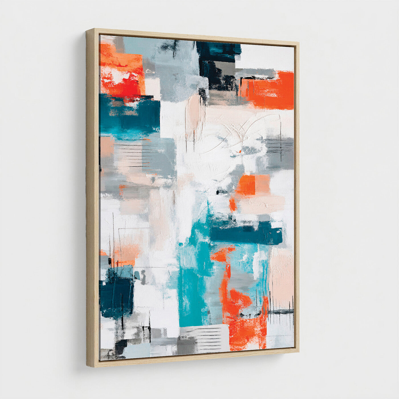 39825760-MGV-CV-24X36 - Blue Teal Abstract Canvas Wall Art - Modern Textured Painting Print, Navy Orange White Contemporary Art, Neutral Living Room Decor, Office Art