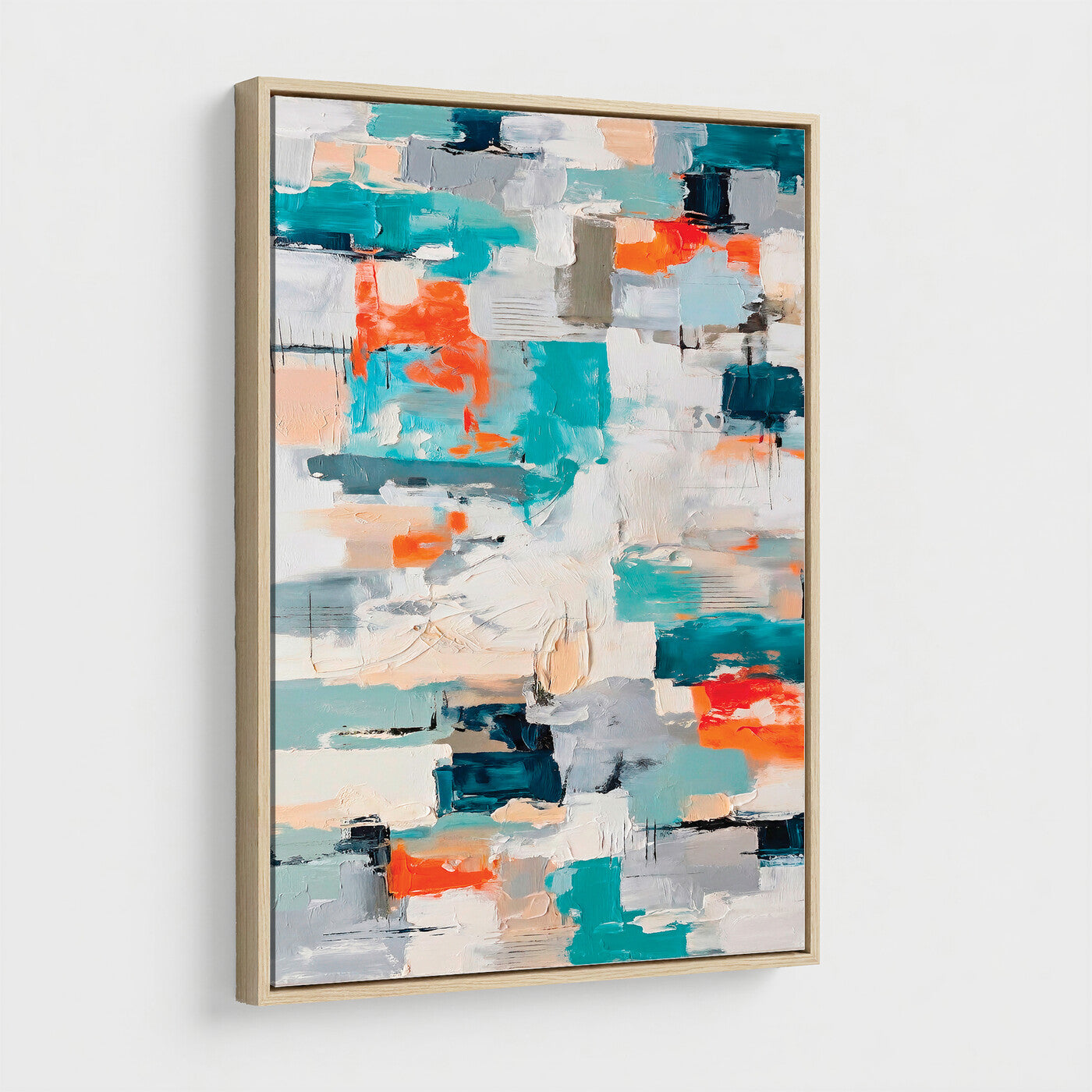 74742966-MGV-CV-24X36 - Blue Teal Abstract Canvas Wall Art - Modern Textured Painting Print, Navy Orange White Contemporary Art, Neutral Living Room Decor, Office Art