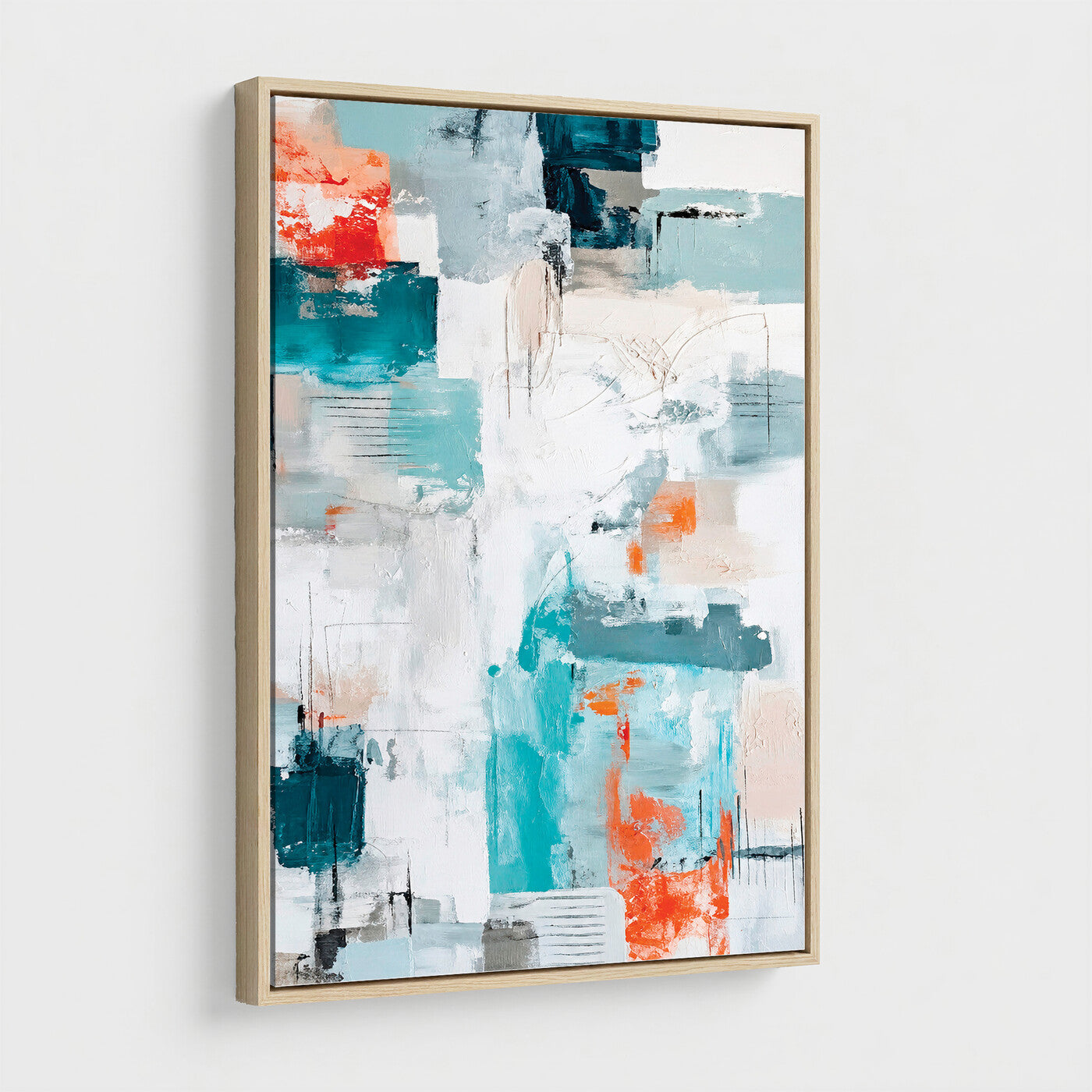 47011485-MGV-CV-24X36 - Blue Teal Abstract Canvas Wall Art, Modern Textured Painting Print, Navy Orange White Contemporary Art, Neutral Living Room Decor, Office Art