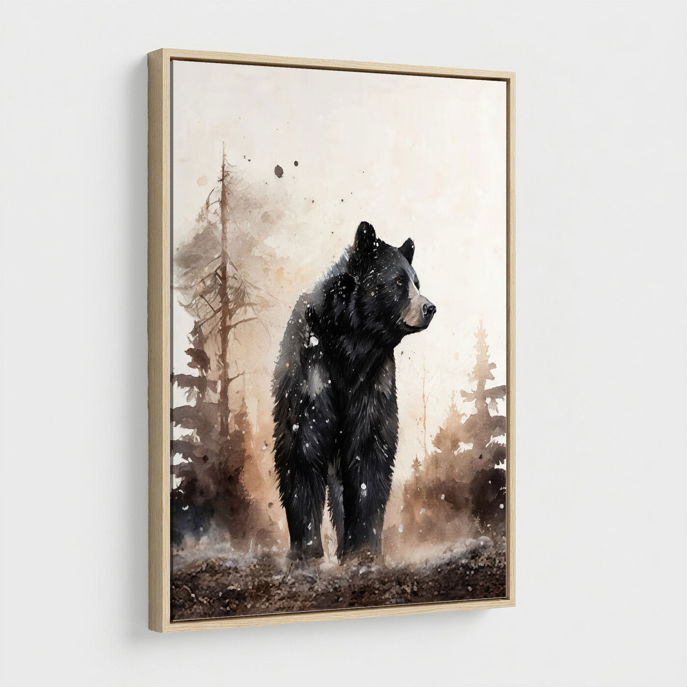 17399305-MGV-CV-24X36 - Black Bear Canvas Wall Art Winter Forest Watercolor Painting Print