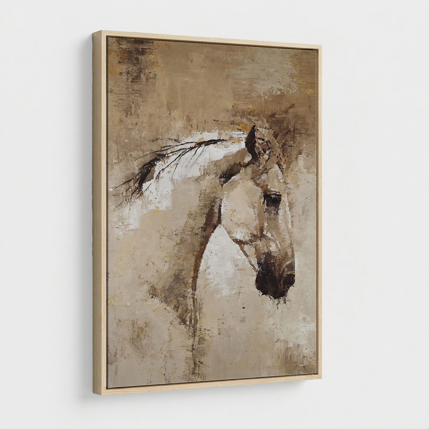 48488295-MGV-CV-24X36 - Rustic Horse Canvas Wall Art Neutral Tone Equestrian Oil Painting Print
