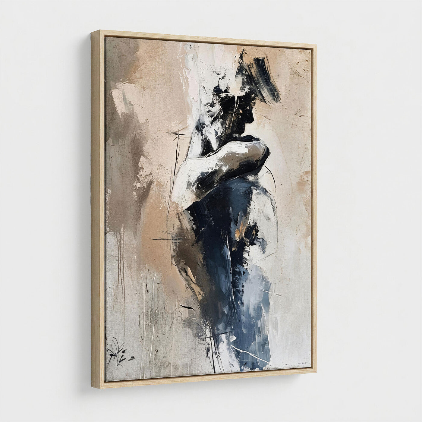 60223455-MGV-CV-24X36 - Monochrome Figurative Abstract Canvas Wall Art Moody Figure Oil Painting Print