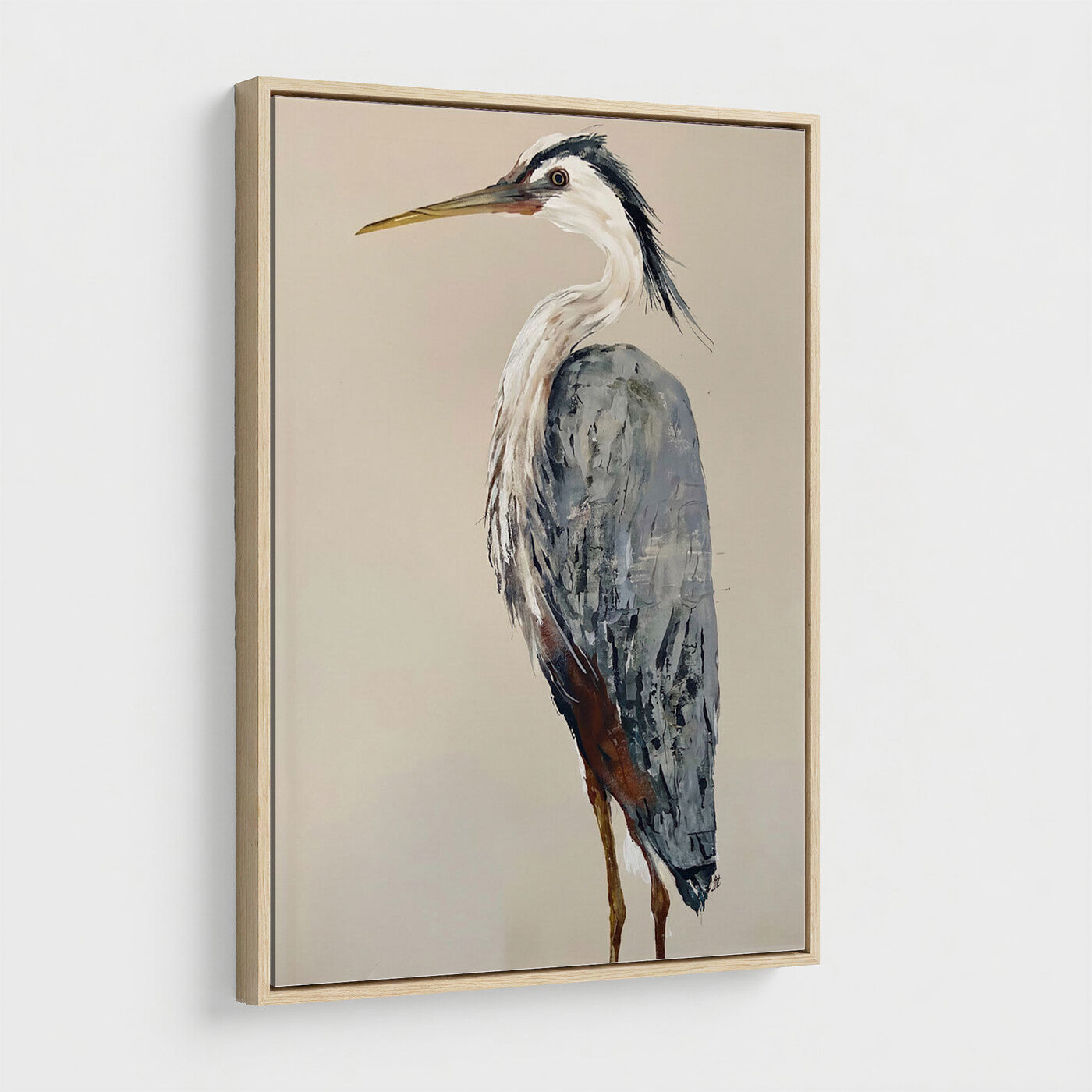 80349996-MGV-TP-24X36 - Great Blue Heron Canvas Wall Art - Coastal Bird Oil Painting Print for Home Wall Decor