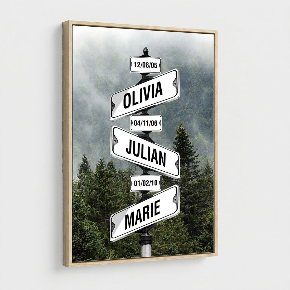 Custom Signpost Canvas Wall Art, Personalized Family Street Names Sign
