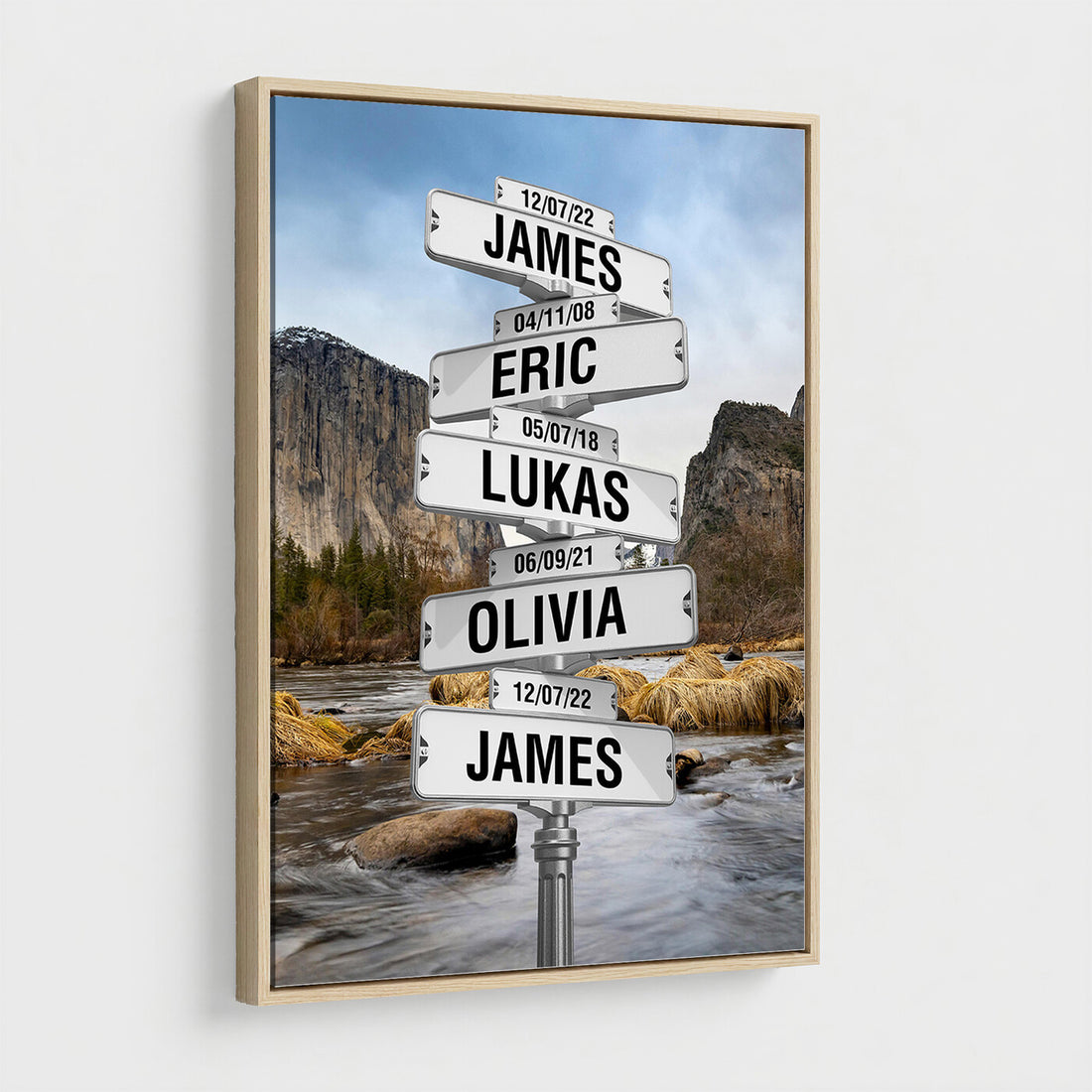 Personalized Street Sign Canvas Wall Art, Custom Family Names Signpost Print