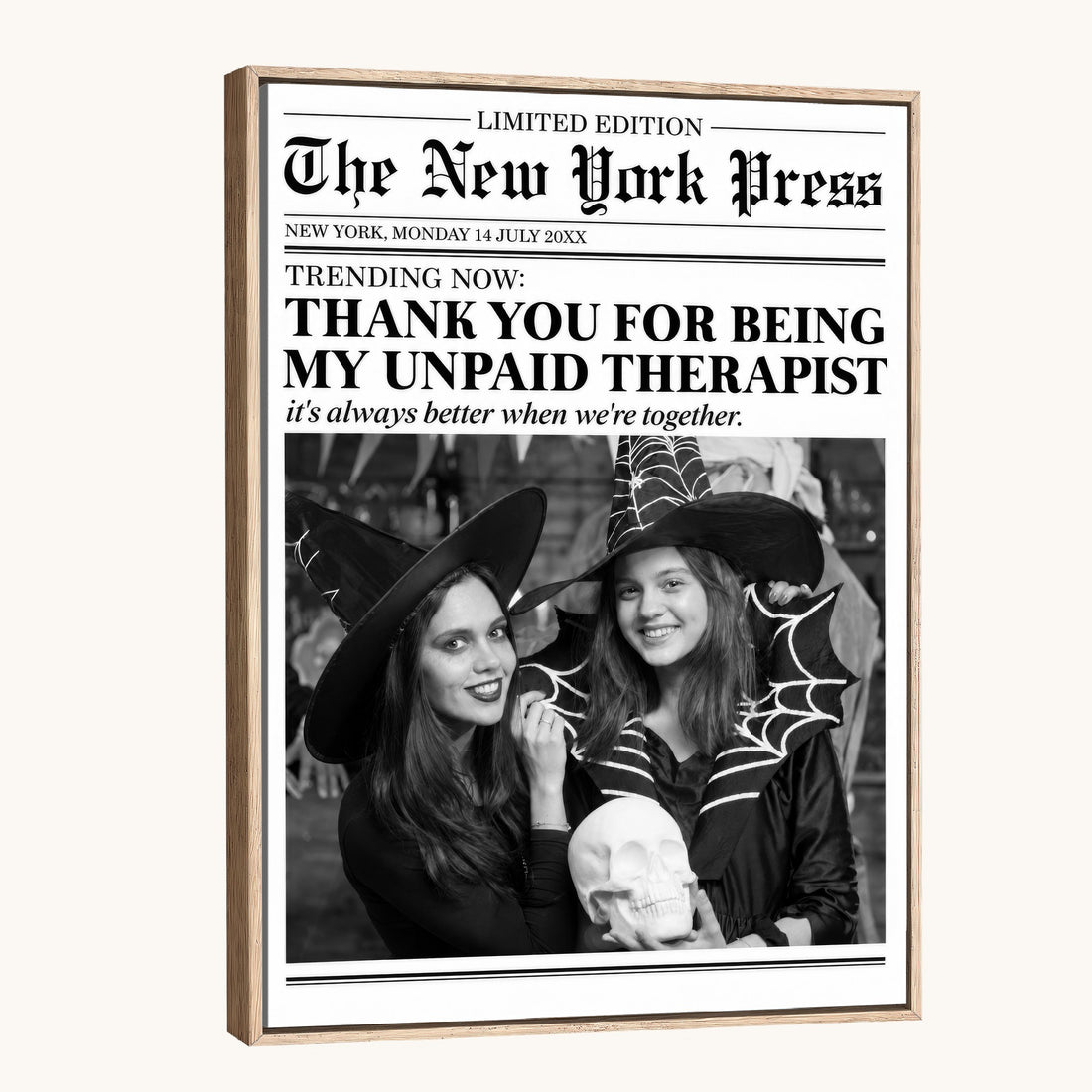 Funny Best Friend Newspaper Wall Art Print, Witch Halloween Decor