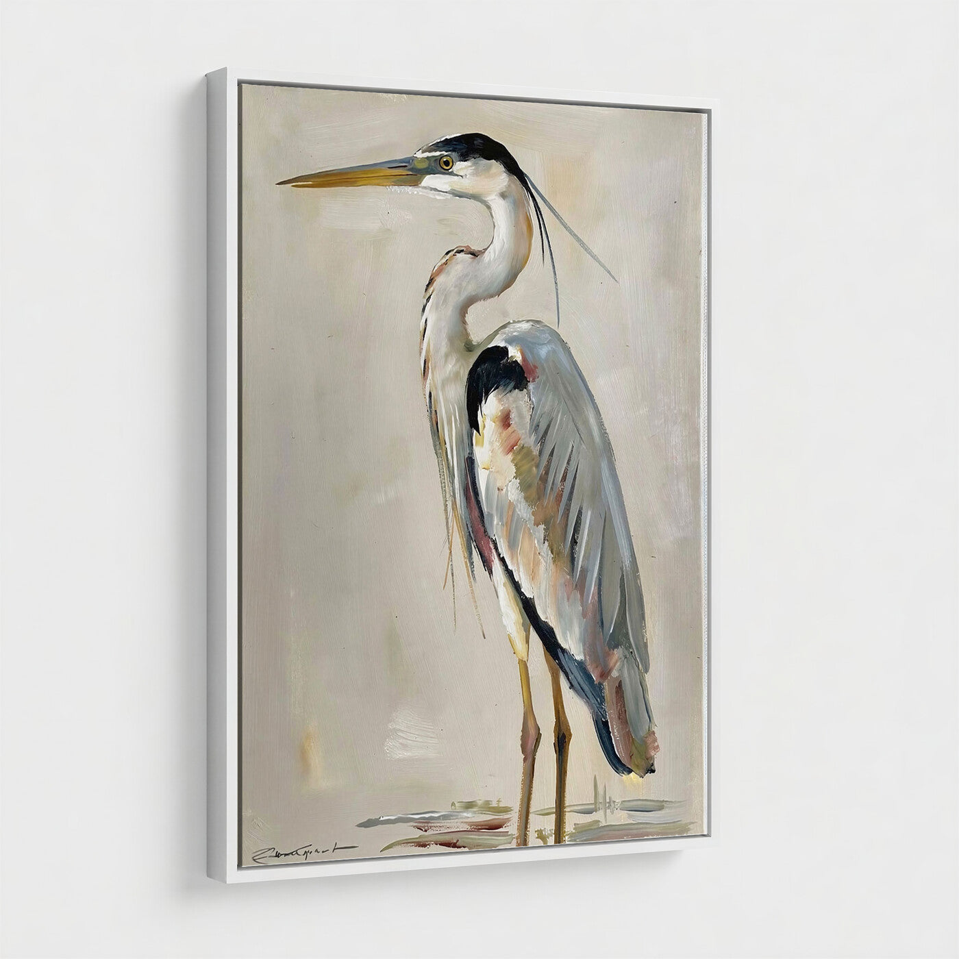 66936694-MGV-CV-24X36 - Great Blue Heron Canvas Wall Art Coastal Bird Oil Painting Print