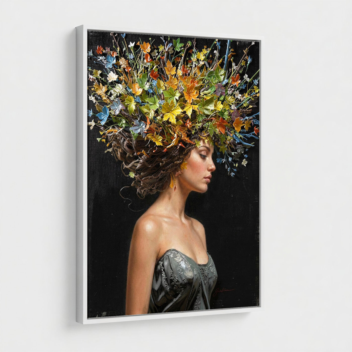 67932423-MGV-CV-24X36 - Surreal Woman Floral Canvas Wall Art Goddess Portrait Oil Painting Print
