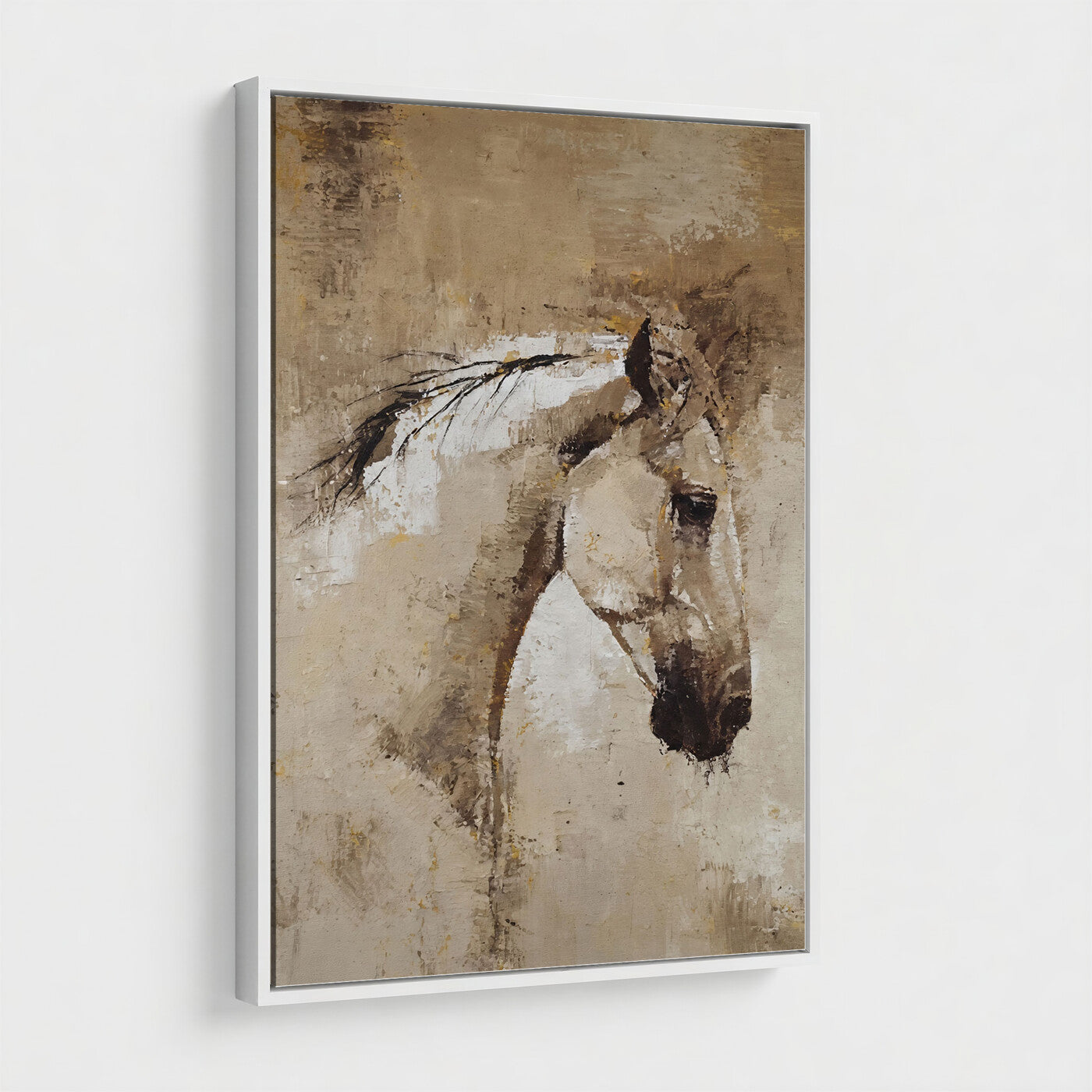 48488295-MGV-CV-24X36 - Rustic Horse Canvas Wall Art Neutral Tone Equestrian Oil Painting Print