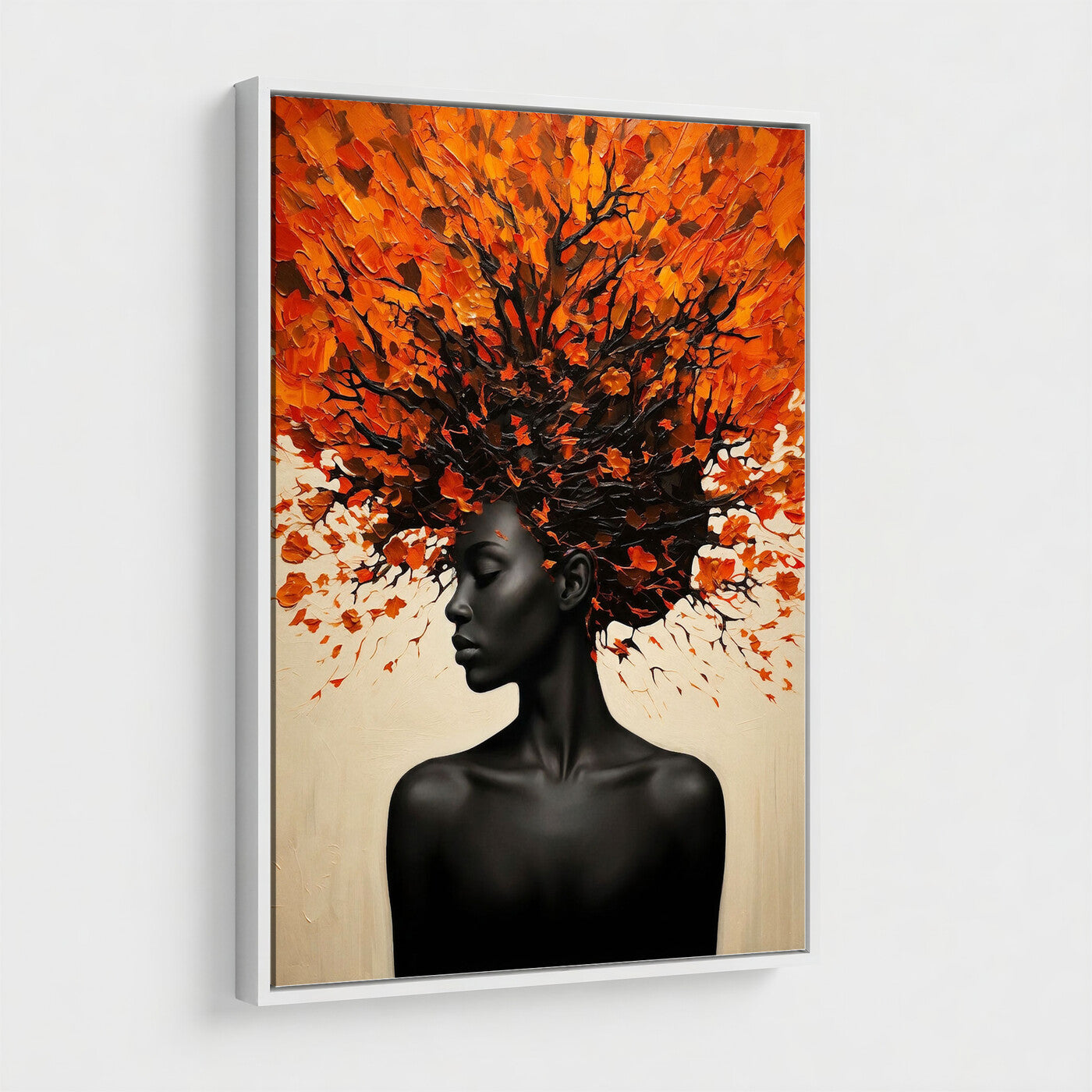 99995103-MGV-CV-24X36 - Black Woman Autumn Tree Canvas Wall Art Surreal African Portrait Painting Print