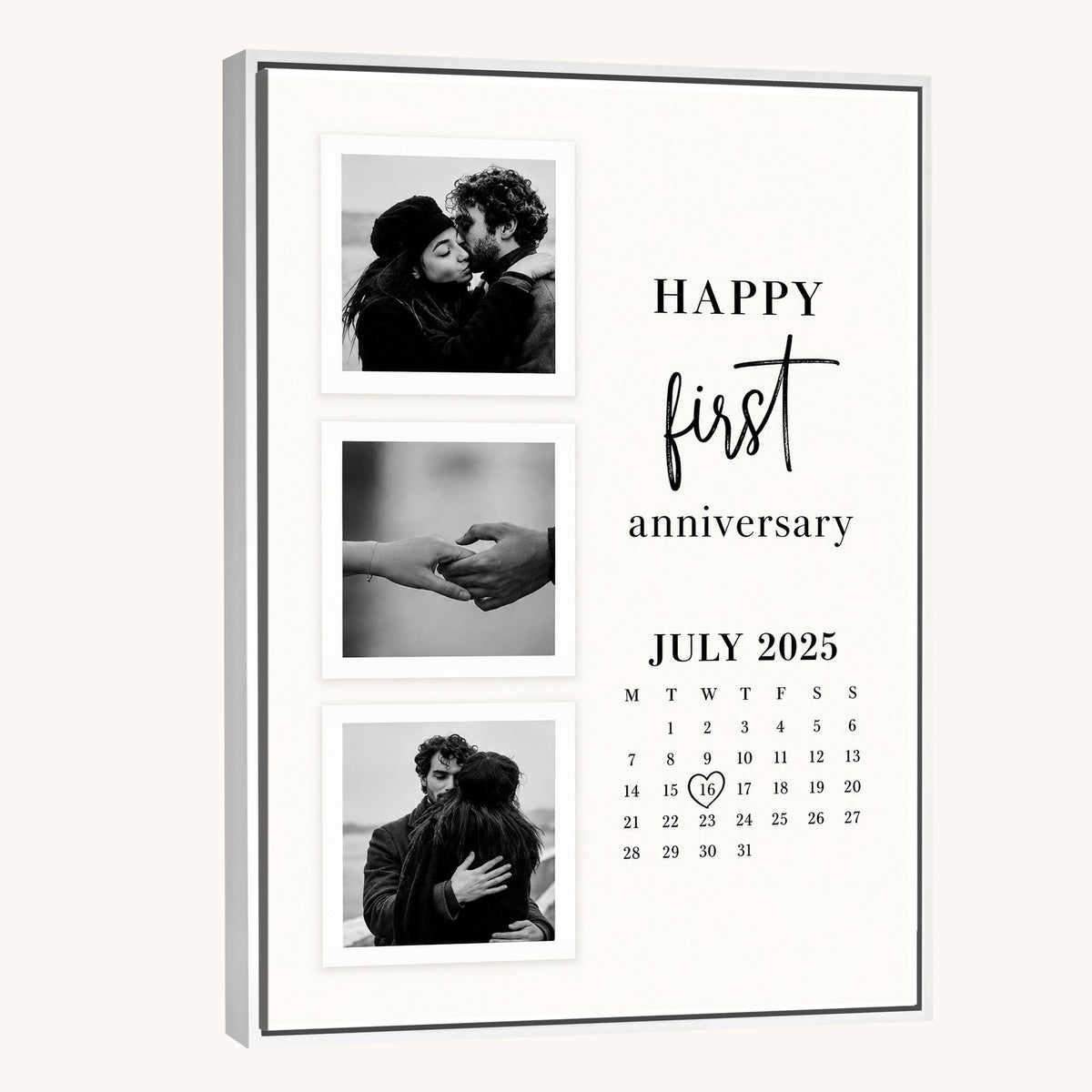 Custom first anniversary canvas print, minimalist white design