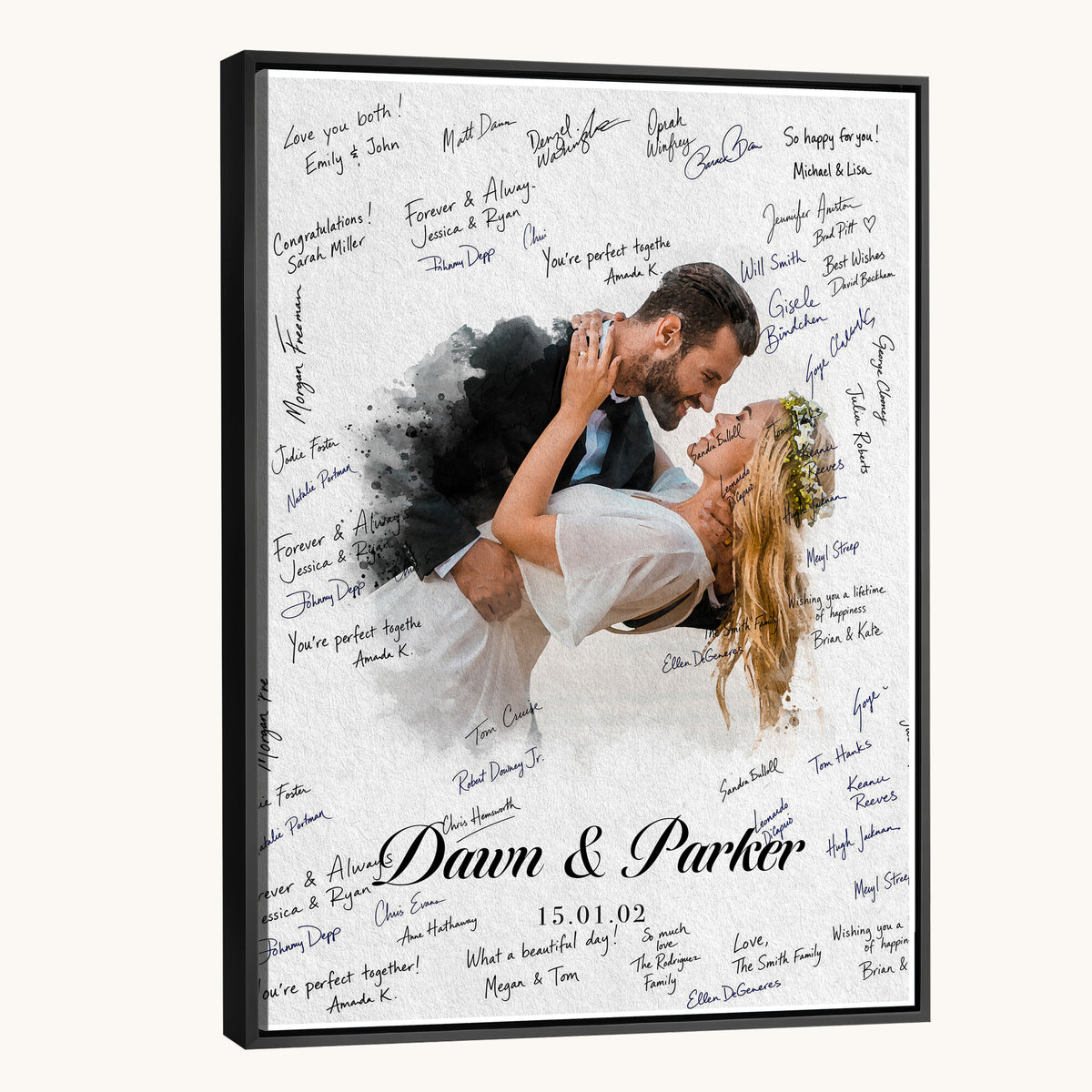 38010783-MGV-CV-24X36_GalleryWrapped - Wedding Guest Book Alternative Wall Art Canvas Print, Personalized Couple Photo Guestbook