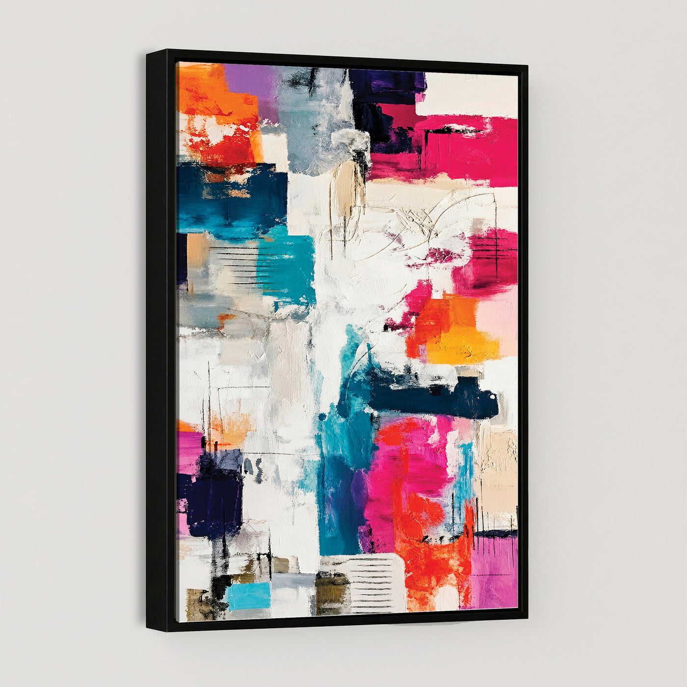 83175929-MGV-CV-24X36 - Blue Teal Abstract Canvas Wall Art Print - Modern Textured Painting Print, Navy Orange White Contemporary Art, Neutral Living Room Decor, Office Art