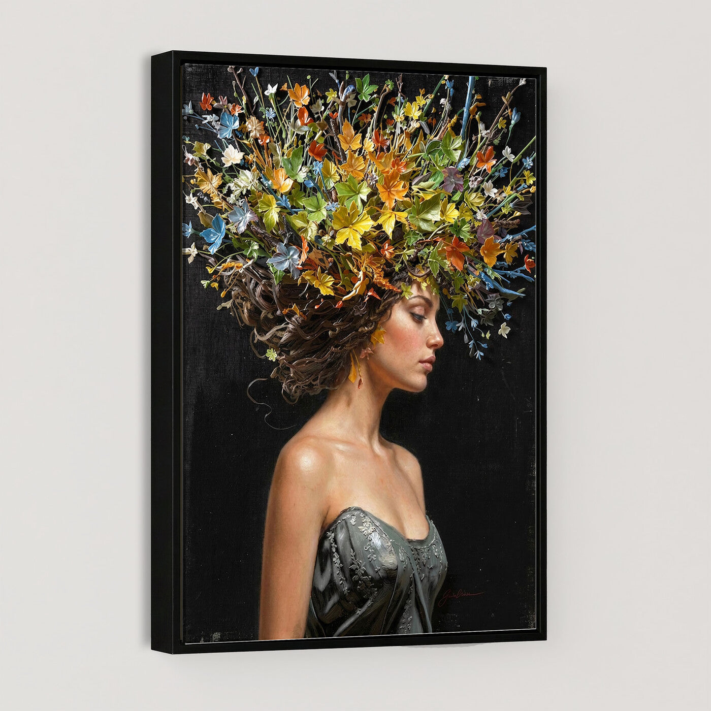 67932423-MGV-CV-24X36 - Surreal Woman Floral Canvas Wall Art Goddess Portrait Oil Painting Print