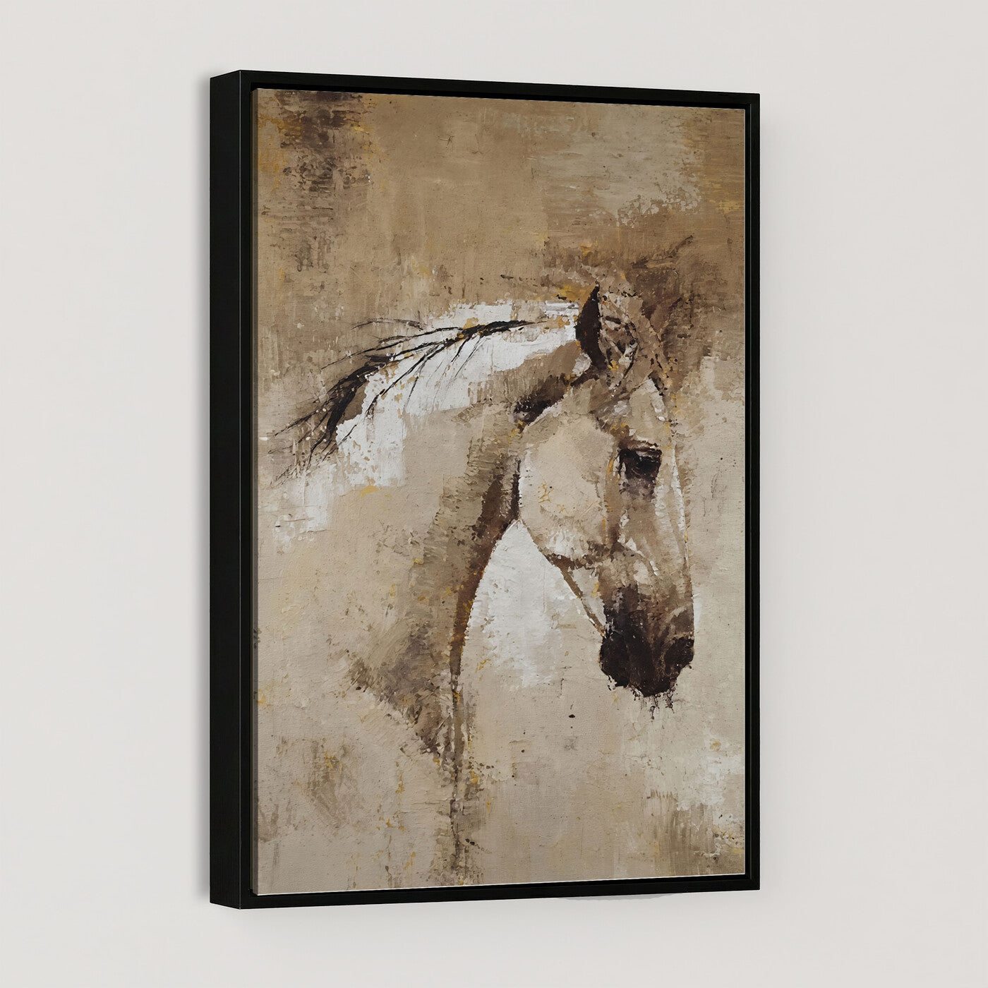 48488295-MGV-CV-24X36 - Rustic Horse Canvas Wall Art Neutral Tone Equestrian Oil Painting Print