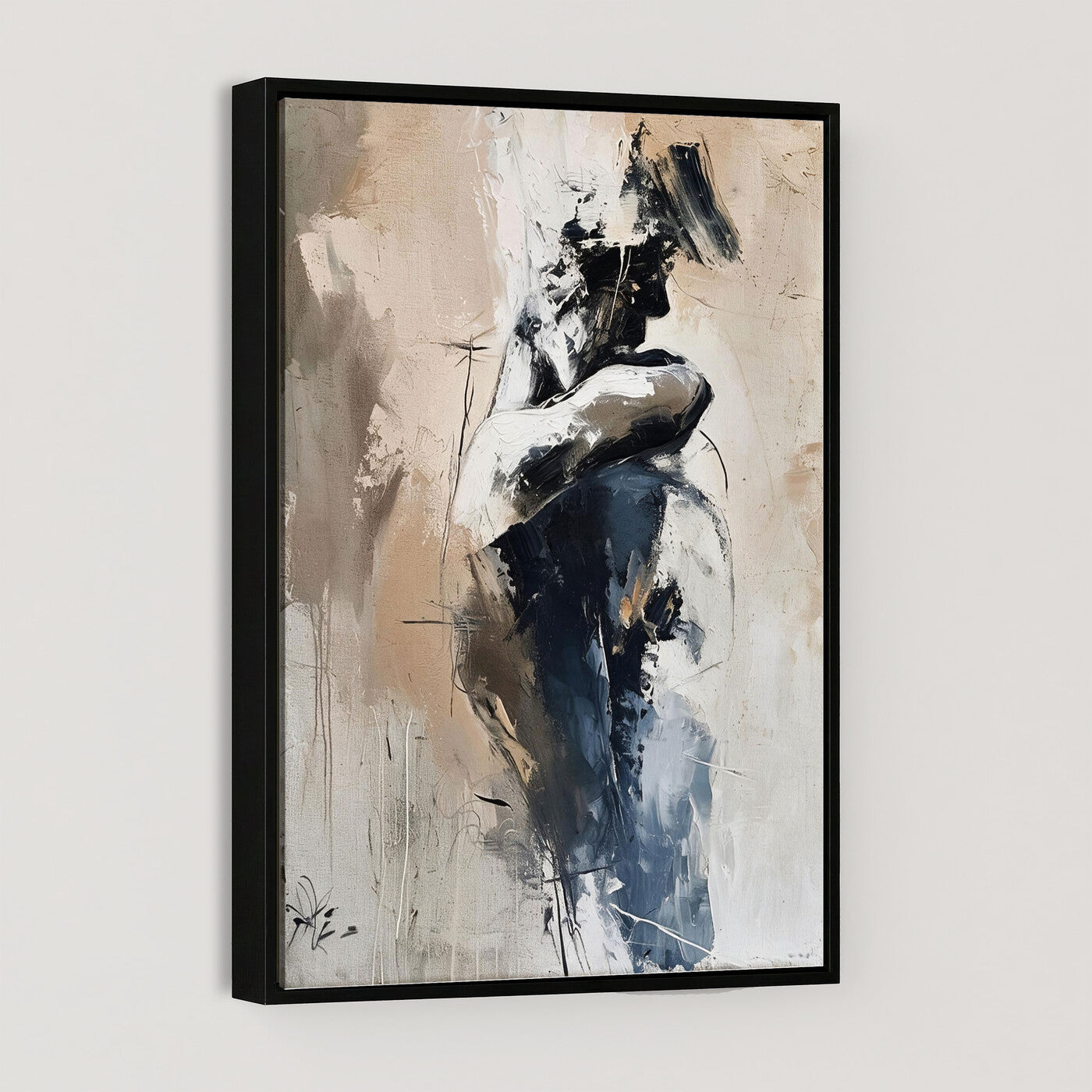 60223455-MGV-CV-24X36 - Monochrome Figurative Abstract Canvas Wall Art Moody Figure Oil Painting Print