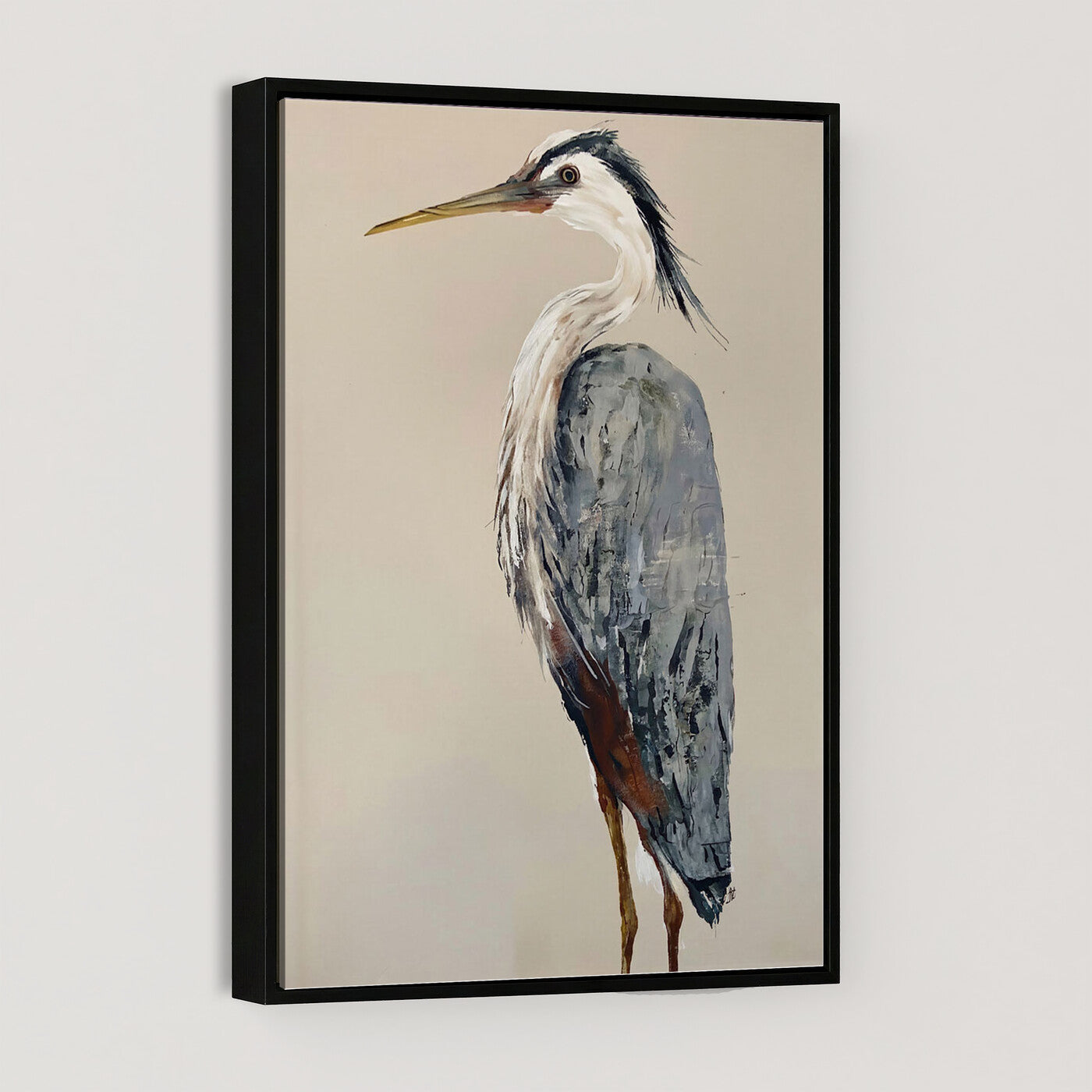 80349996-MGV-TP-24X36 - Great Blue Heron Canvas Wall Art - Coastal Bird Oil Painting Print for Home Wall Decor