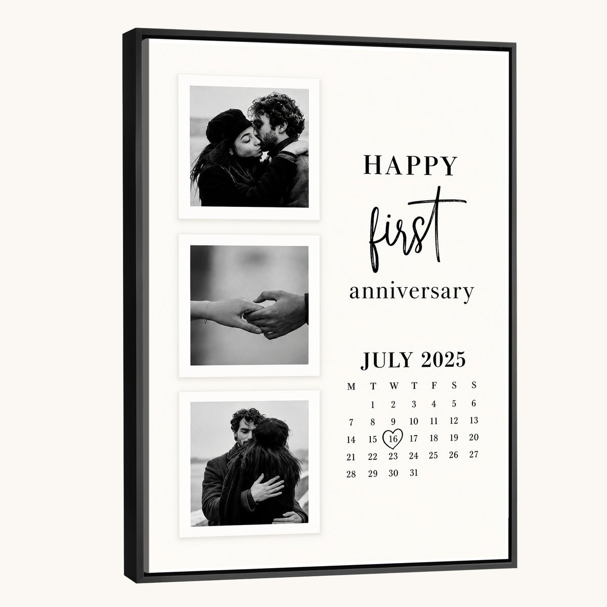 Anniversary photo calendar wall art with heart on the wedding date