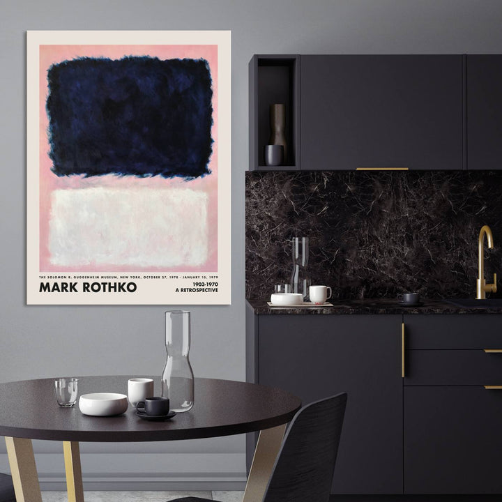 A minimalist interior decor features a Mark Rothko Canvas Wall Art Print, showcasing an iconic abstract expressionist design.