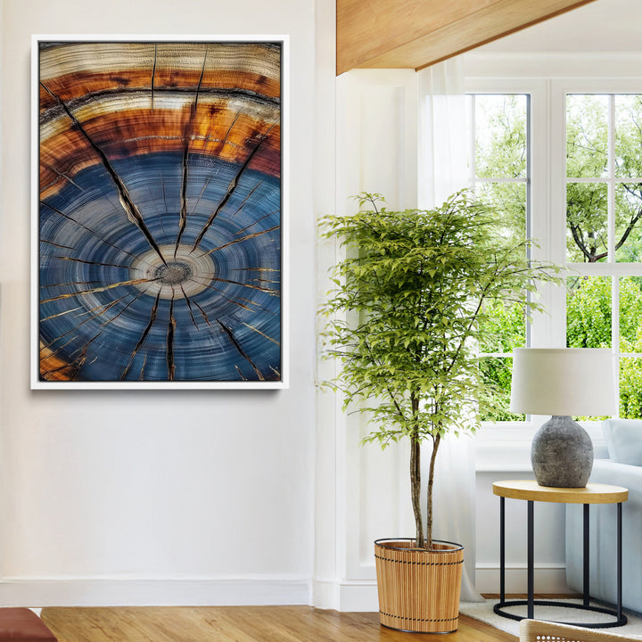 Tree Rings Wall Art Canvas Print, Framed Wood Texture Art Picture Print, Blue Grain Perfect Rustic Modern Decor Artwork, Wood Texture Wall Art Canvas