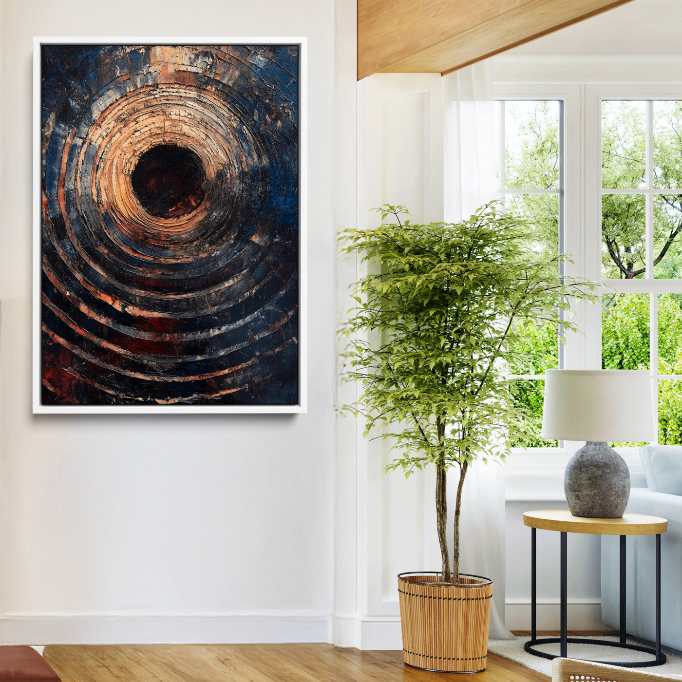 Textured Spiral Wall Art Canvas Print, Framed Abstract Void Art Picture Print, Wooden Vortex Perfect Modern Industrial Decor