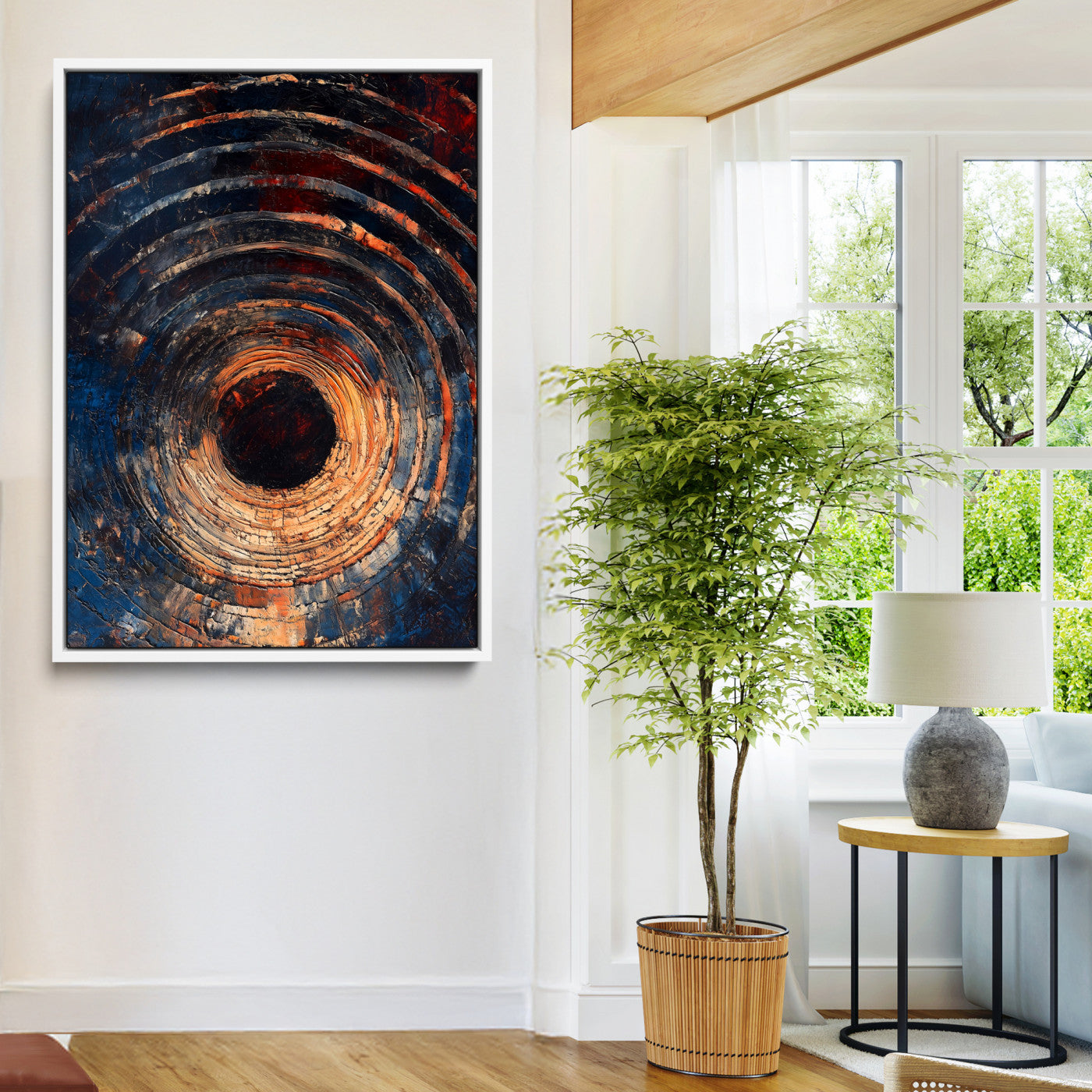 Textured Spiral Wall Art Canvas Print, Framed Abstract Void Art Picture Print, Wooden Vortex Perfect Modern Industrial Decor, Framed