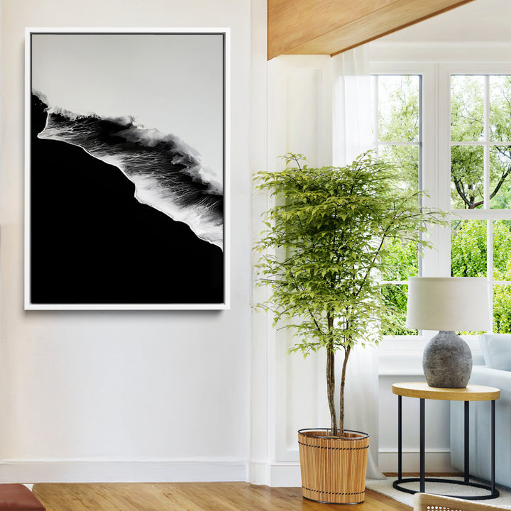 Ocean Wave Wall Art Canvas Print, Abstract Wave Print, Framed Monochrome Sea Art Print, Large Ink Wave Form Printing Perfect for Modern