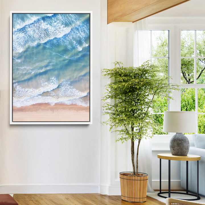 Aerial Ocean Wall Art Canvas Print, Soft Blue Waves Print, Framed Soft Blue Waves Canvas