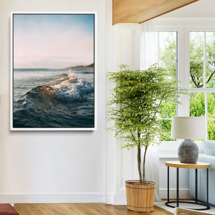 Ocean Waves Wall Art Canvas Print, Framed Coastal Serenity Wall Art Print, Golden Hour Perfect Modern Coastal Decor Artwork