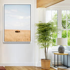 96766166-MGV-FC-24X36_White-Minimalist Nature Wall Art Canvas Print, Framed Bison In Grassland Art Print, Open Field Perfect Modern Ranch Decor Decor Artwork