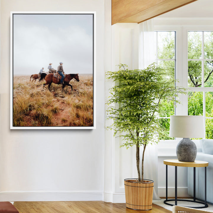 Golden Grassland Wall Art Canvas Print, Framed Western Frontier Mood Art Picture Print, Open Range Riders Perfect Rustic Western Decor