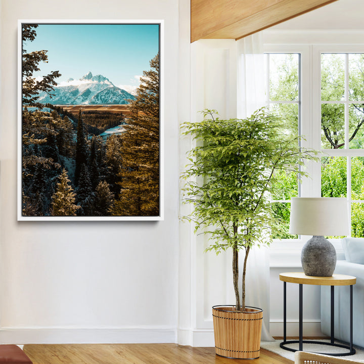 Mountain Landscape Wall Art Canvas Print, Framed Snowy Peaks Art Picture Print, Nature Photography Perfect Rustic Lodge Decor Artwork