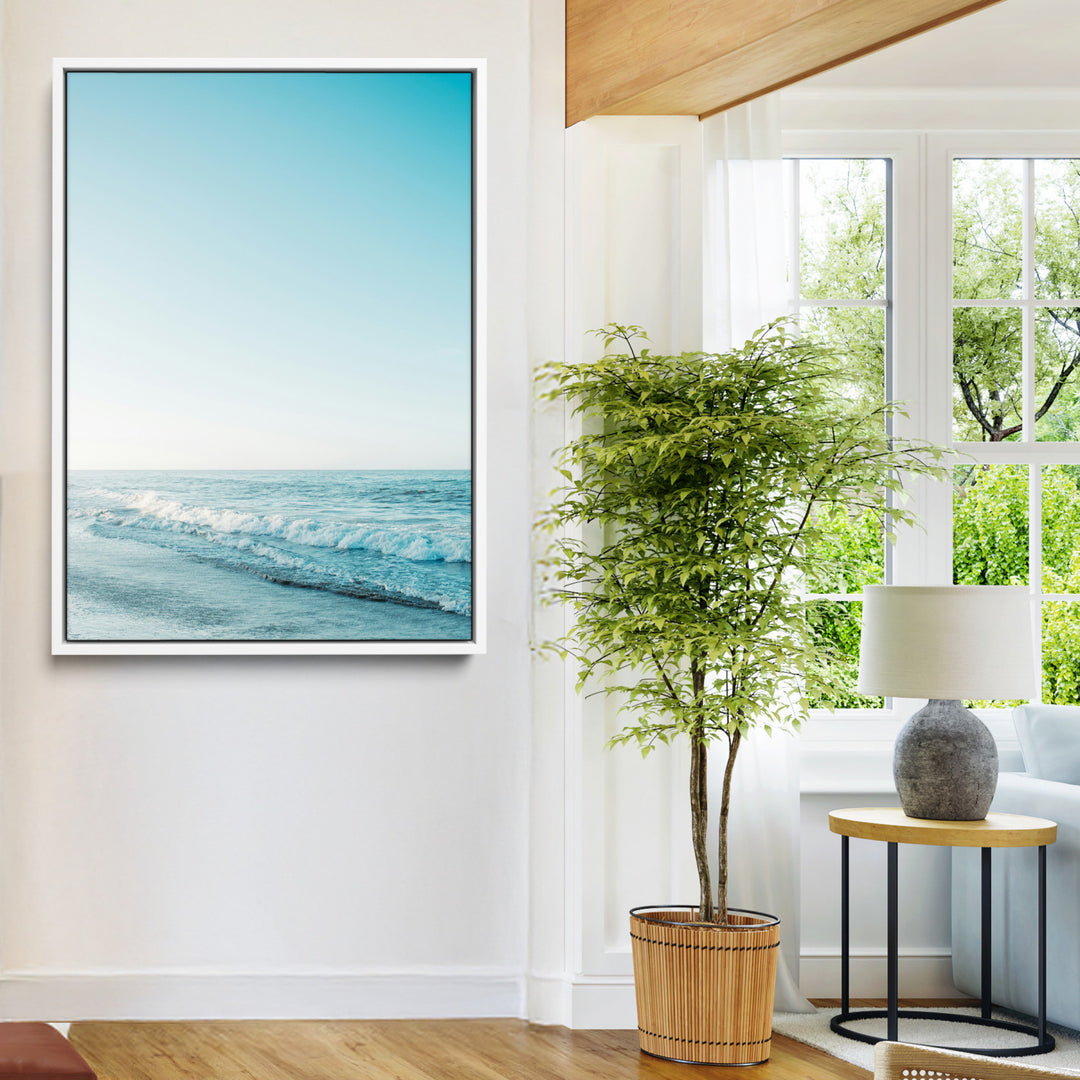 Minimalist Ocean Wall Art Canvas Print, Framed Calm Seascape Art Picture Print, Soft Blue Tones Perfect Coastal Minimalist Decor Artwork