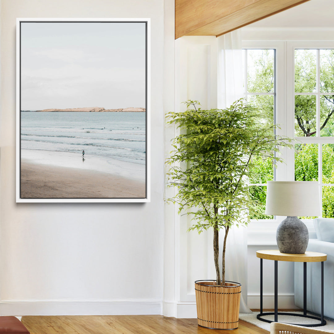 Minimalist Beach Art Canvas Print, Soft Blue Tones Print, Framed Tranquil Ocean Art Print, Large Calm Horizon Printing Coastal,