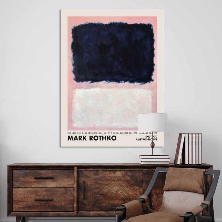 A minimalist interior decor features a Mark Rothko Canvas Wall Art Print, showcasing an iconic abstract expressionist design.