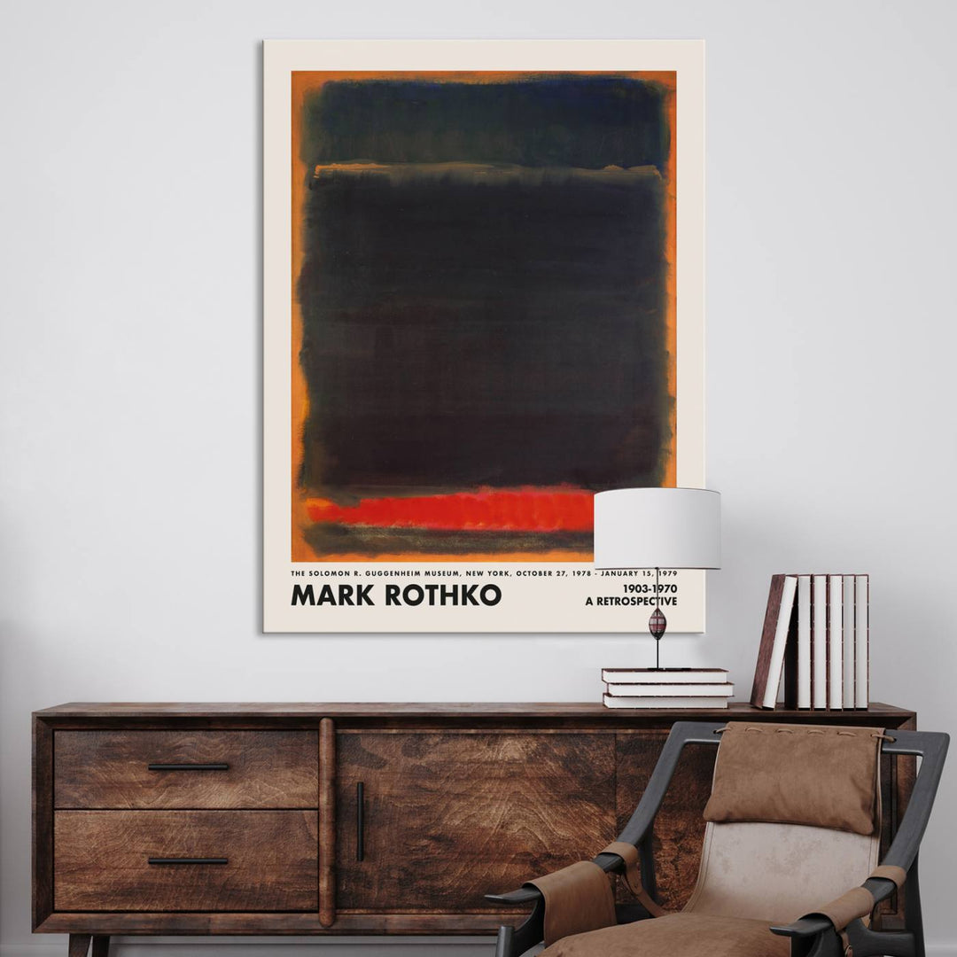 A grand Mark Rothko Canvas Wall Art Print, from the Rothko Abstract Color Art Reproduction series, graces the wall in this minimalist room, embodying abstract expressionism and exuding contemporary decor elegance.