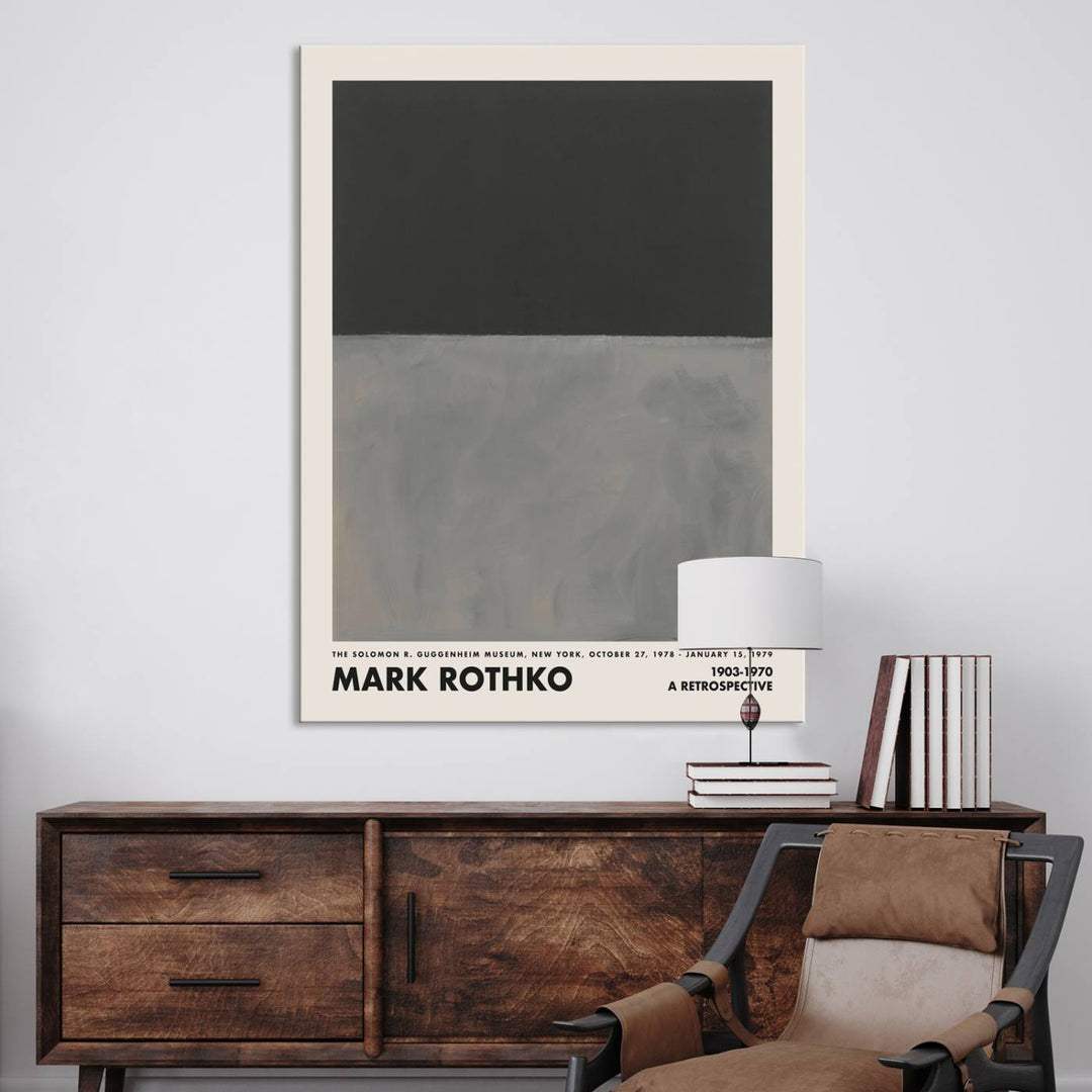 A minimalist room featuring the Mark Rothko Canvas Wall Art Print, a reproduction of abstract color art.