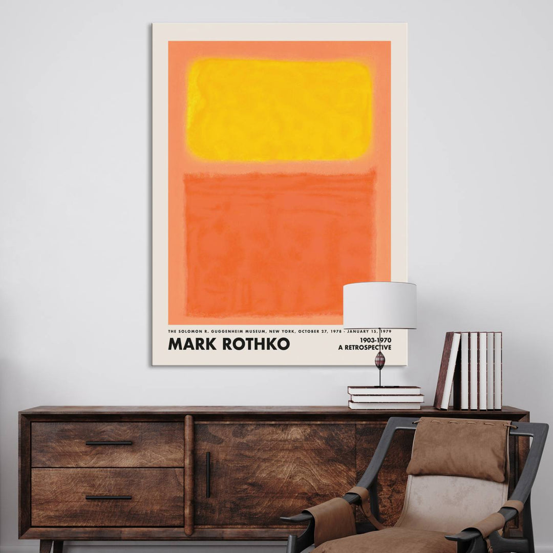 A modern living room features a Mark Rothko Canvas Wall Art Print, elegantly capturing the essence of abstract expressionism.