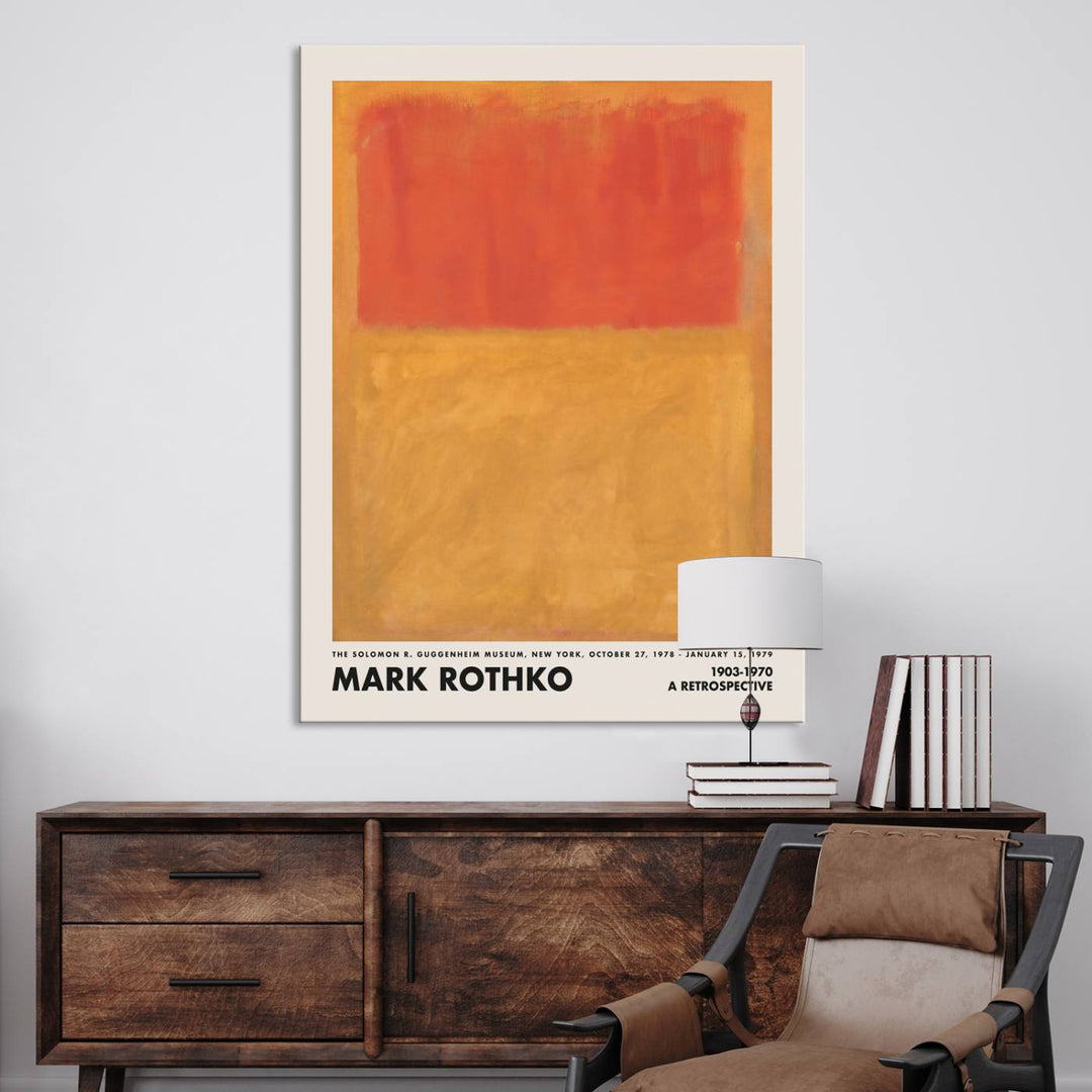 A Mark Rothko Canvas Wall Art Print, a stunning reproduction of his abstract color art, is displayed as an elegant piece of modern wall decor.