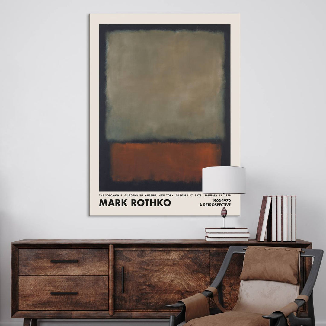 The minimalist room features an abstract expressionism vibe with the Mark Rothko Canvas Wall Art Print.