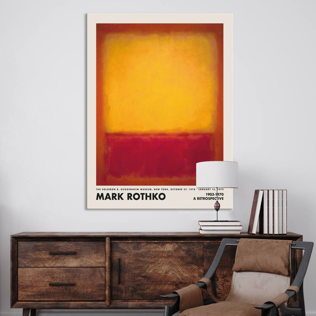 A "Mark Rothko Canvas Wall Art Print, Rothko Abstract Color Art Reproduction Print, Abstract Canvas Wall Art" adorns the wall, capturing the essence of modern minimalist decor.