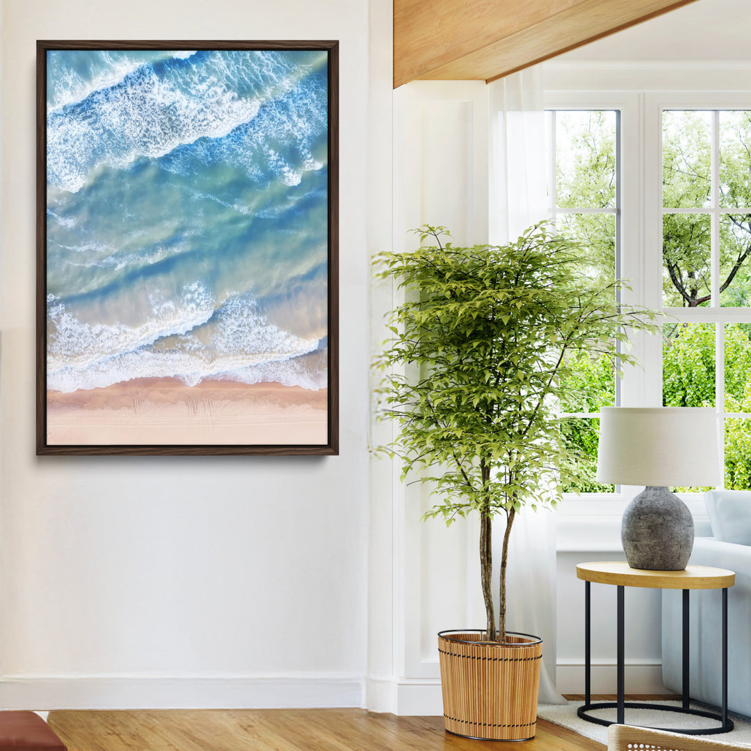 Aerial Ocean Wall Art Canvas Print, Soft Blue Waves Print, Framed Soft Blue Waves Canvas