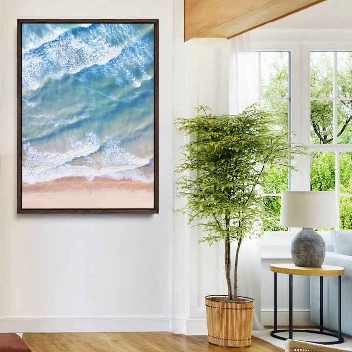 Aerial Ocean Wall Art Canvas Print, Soft Blue Waves Print, Framed Soft Blue Waves Canvas