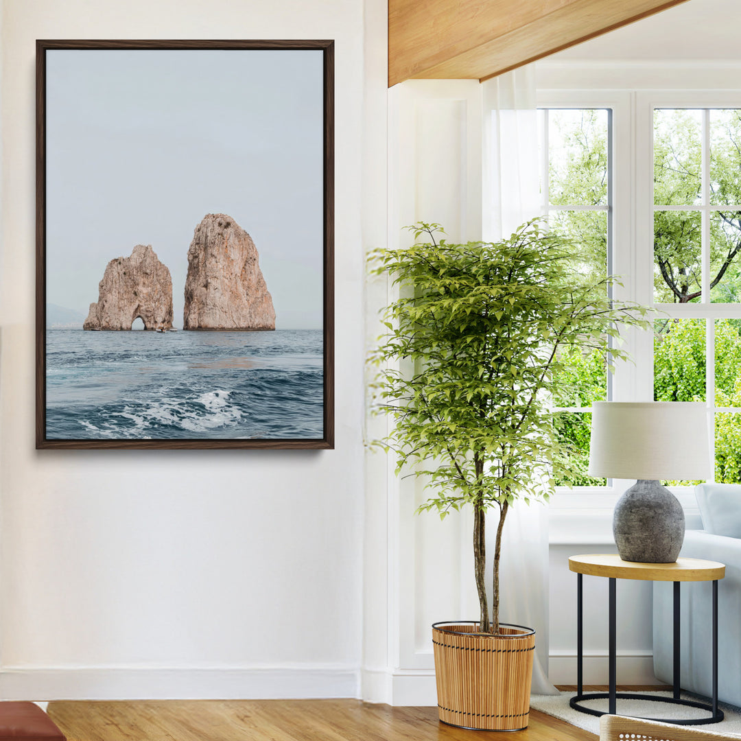 Faraglioni Capri Wall Art Canvas Print, Serene Ocean Print, Framed Mediterranean Coastal Art Print, Large Rocky Ocean Printing