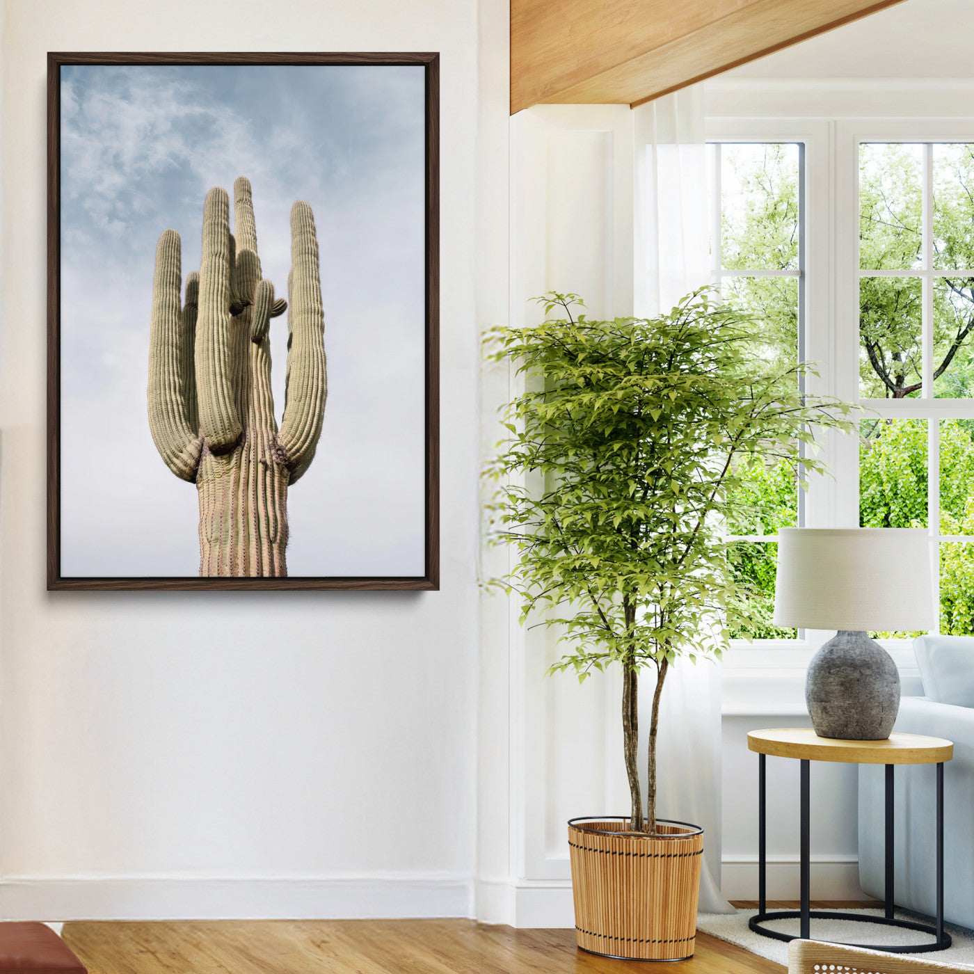 Saguaro Cactus Wall Art Canvas Print, Framed Earthy Desert Art Picture Print, Warm Botanical Perfect Southwestern Boho Decor, Framed