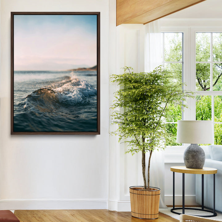 Ocean Waves Wall Art Canvas Print, Framed Coastal Serenity Wall Art Print, Golden Hour Perfect Modern Coastal Decor Artwork