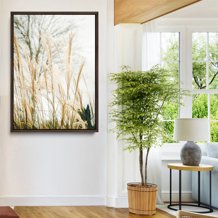 Pampas Grass Wall Art Canvas Print, Framed Neutral Tones Art Picture Print, Minimalist Nature Perfect Boho Minimalist Decor Artwork